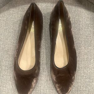 Christian Louboutin Brown Velvet Women's Ballet Flats w/ Jeweled Heel